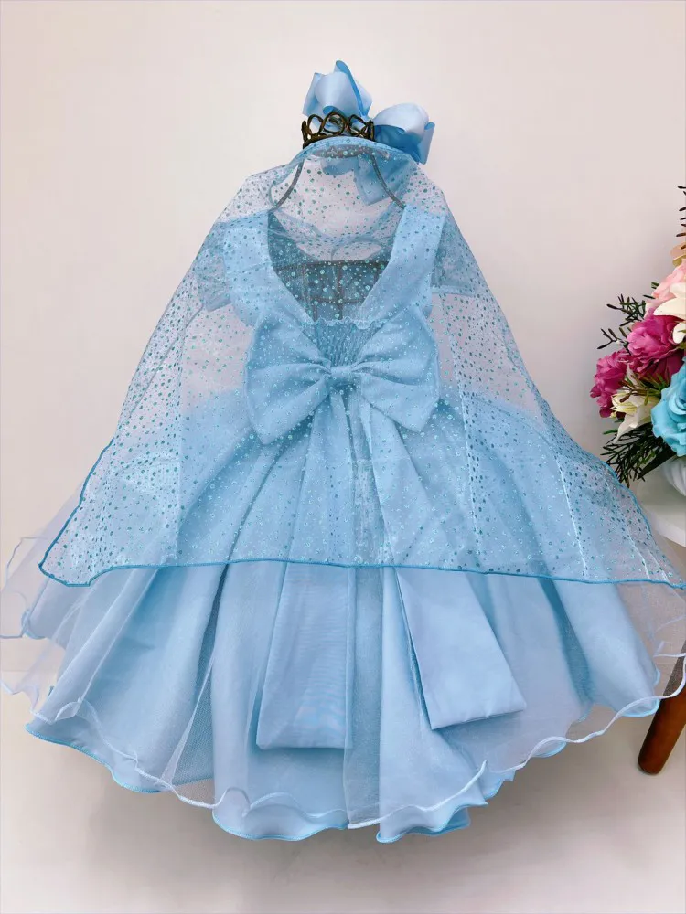 Vestido Infantil Azul Frozen com Capa Luxo