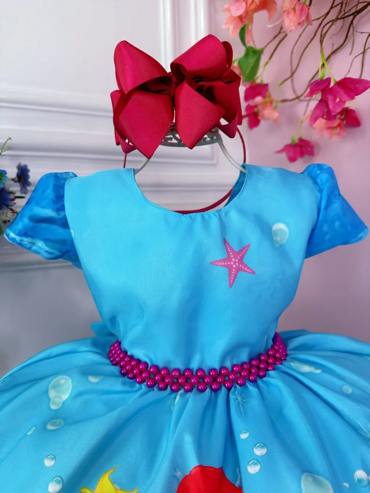 Vestido Infantil Fantasia Sereia Ariel Fundo Do Mar + Tiara