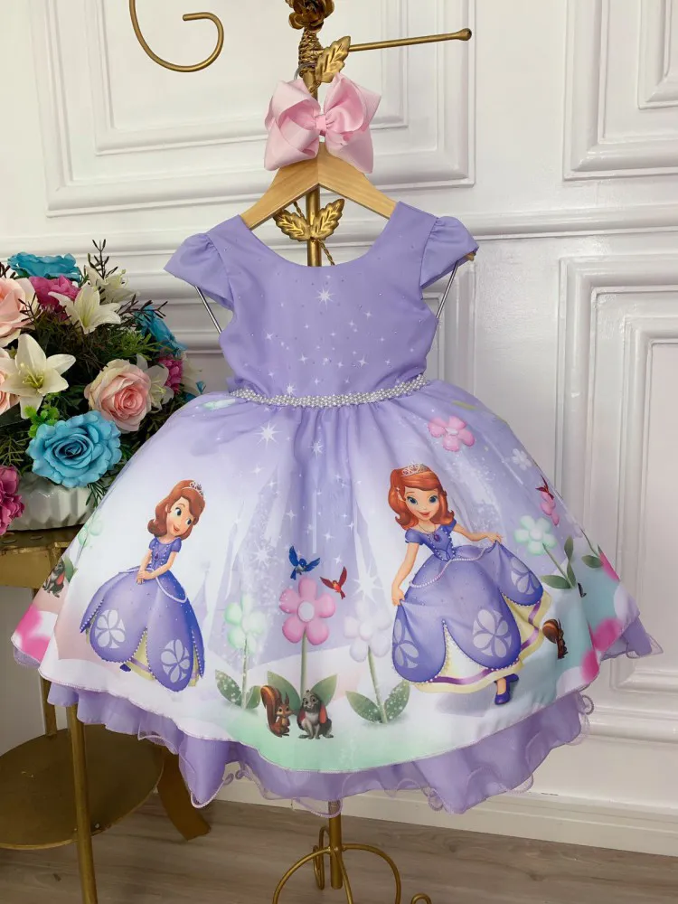 Vestido Infantil Fantasia Lilás Princesa Sofia Aniversário
