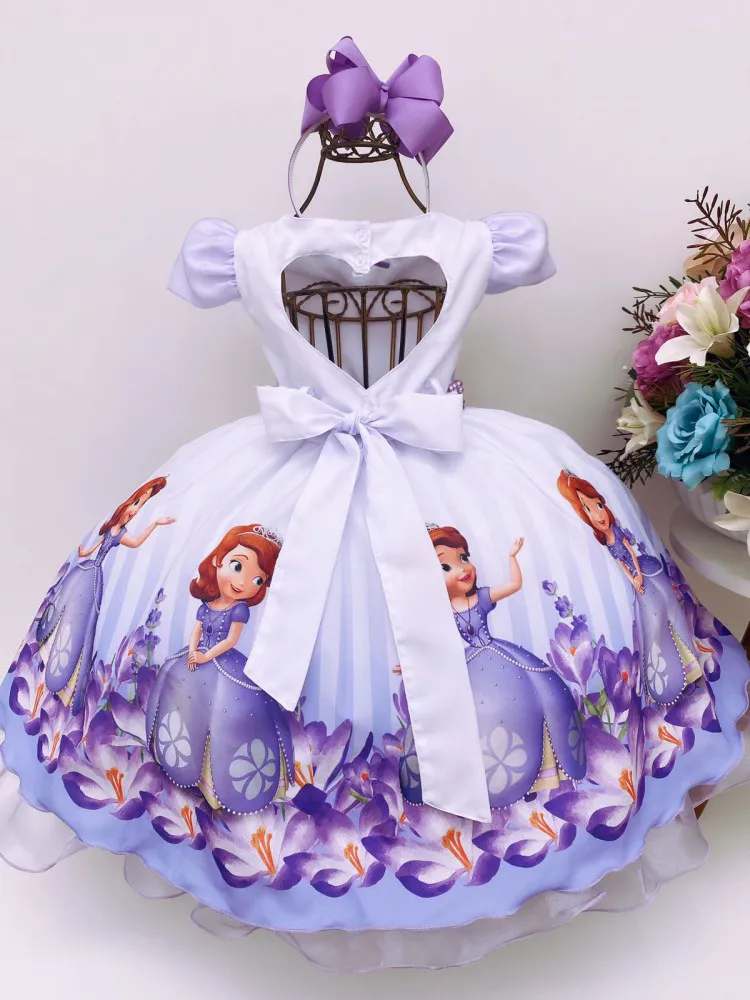 Vestido Infantil Princesa Sofia Luxo Festa Aniversário - Rosa