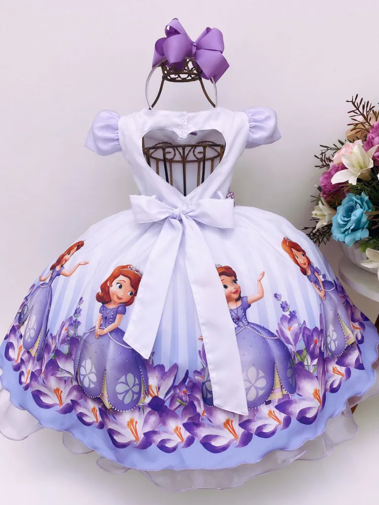 Vestido Infantil Fantasia Lilás Princesa Sofia Aniversário